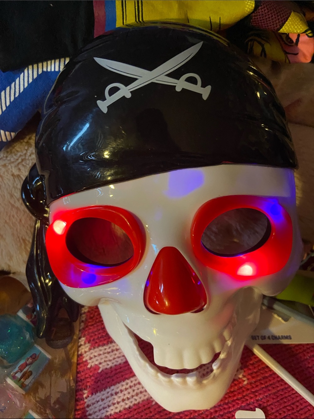 Kids Pirate LED Skull Mask - Black, White & Red